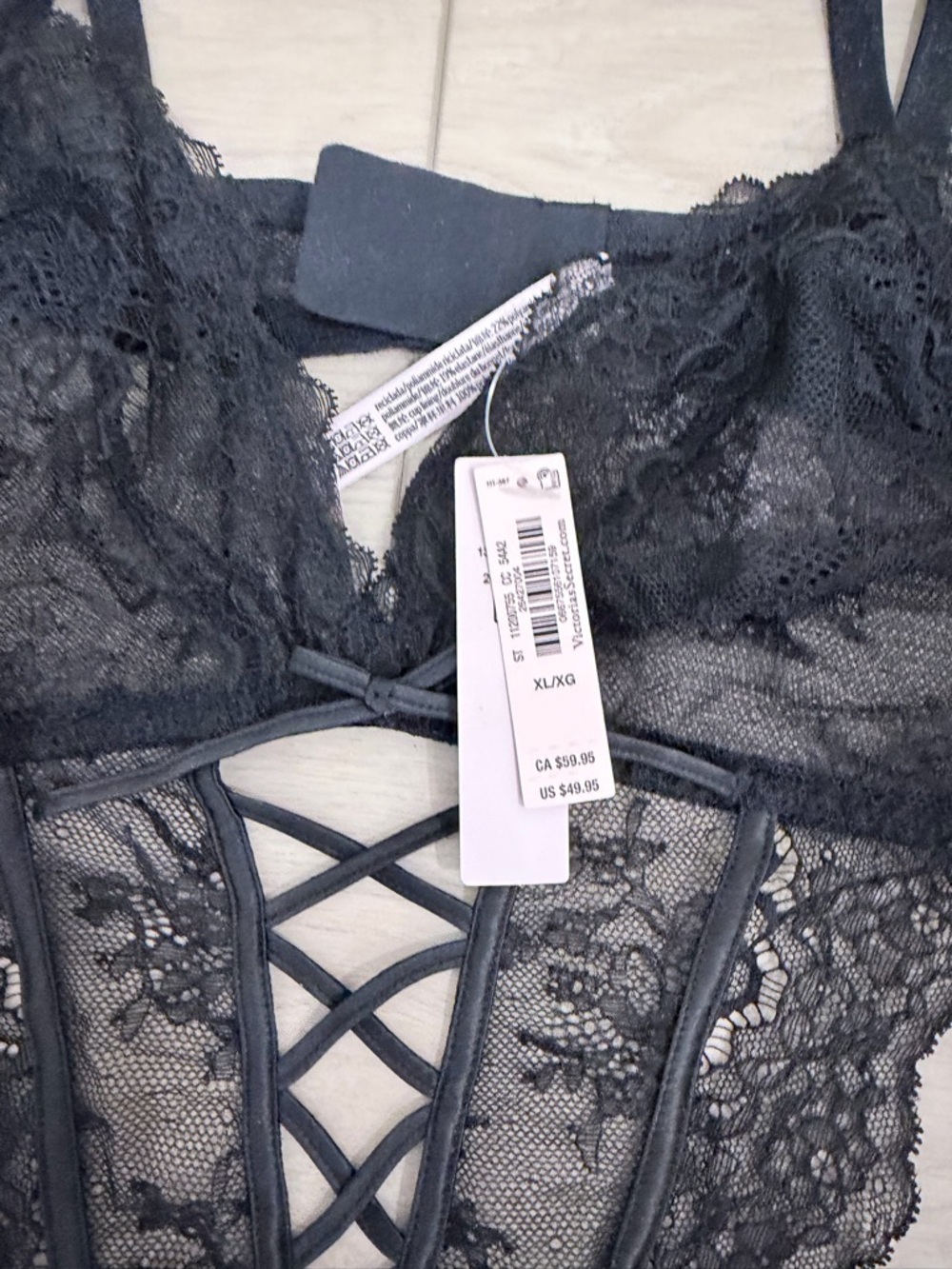 NWT Victoria's Secret Dream Angels Crotchless Black Lace Lattice-Front Teddy - Picture 2 of 6
